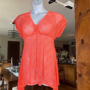OP Women’s Vibrant Orange Crochet Cover-Up Lace Up Detail Size Large